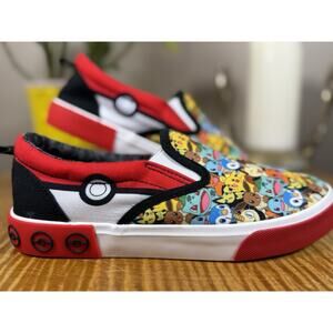 Pokémon Slip On Shoes Youth 5 Red Multi Pikachu Eevee Squirtle Canvas Ground Up